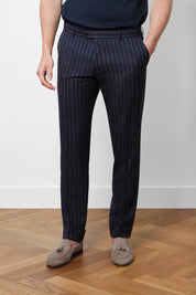 Double-breasted suit with patch pocket - Blue striped