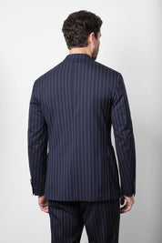 Double-breasted suit with patch pocket - Blue striped