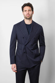 Double-breasted suit with patch pocket - Blue striped