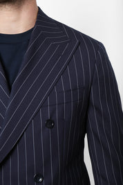 Double-breasted suit with patch pocket - Blue striped