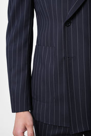 Double-breasted suit with patch pocket - Blue striped