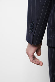 Double-breasted suit with patch pocket - Blue striped