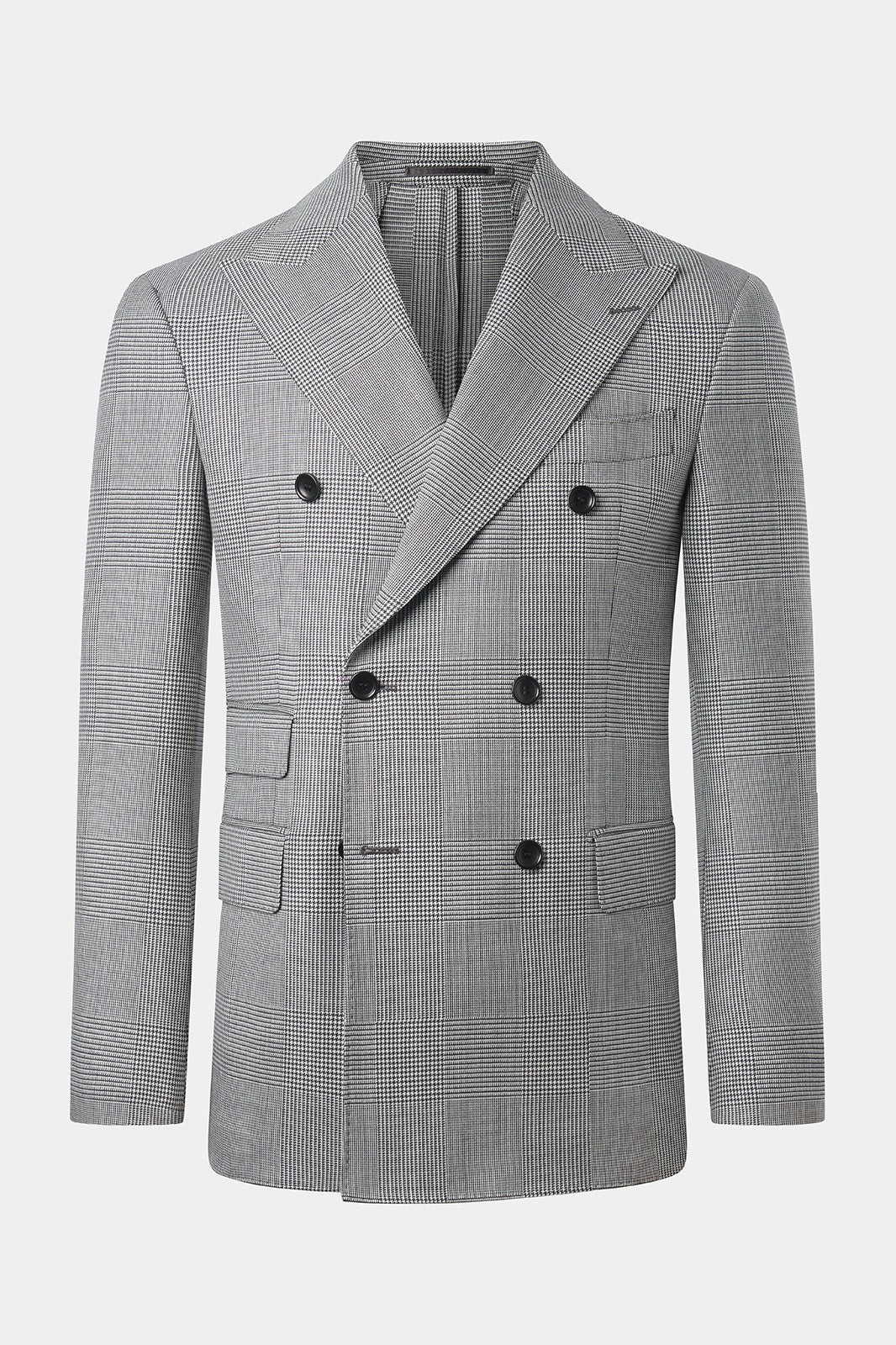 Prince of Wales double-breasted suit with ticket pocket - Black and white
