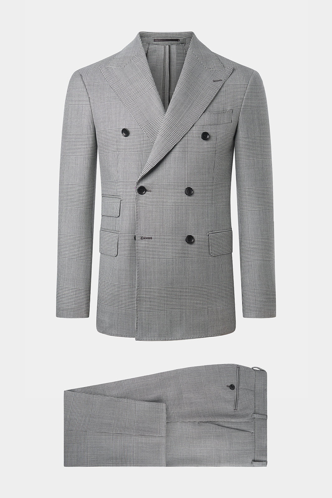 Prince of Wales double-breasted suit with ticket pocket - Black and white