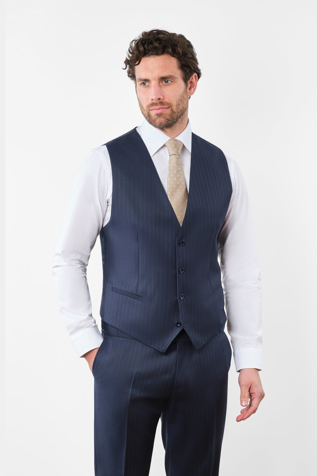 3 Piece Suit with Pinstripe Arrow Lapels - Navy