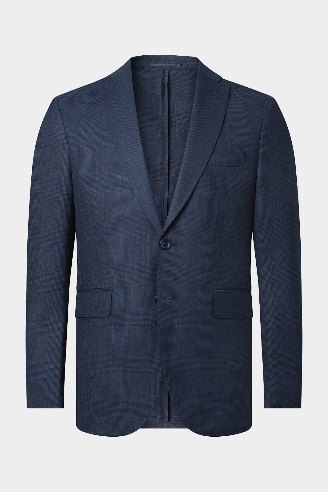 Prince of Wales Check Suit with Flap Pockets - Navy