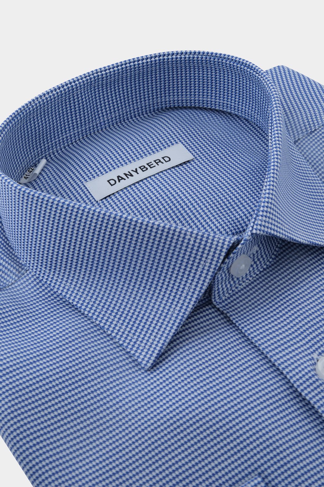 Chemise col français - Micro pieds de poule - Bleu