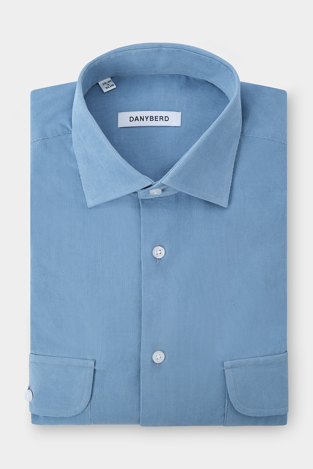 French collar shirt with flap chest pocket and milleraies velvet look - Duck blue