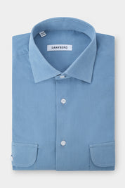 French collar shirt with flap chest pocket and milleraies velvet look - Duck blue