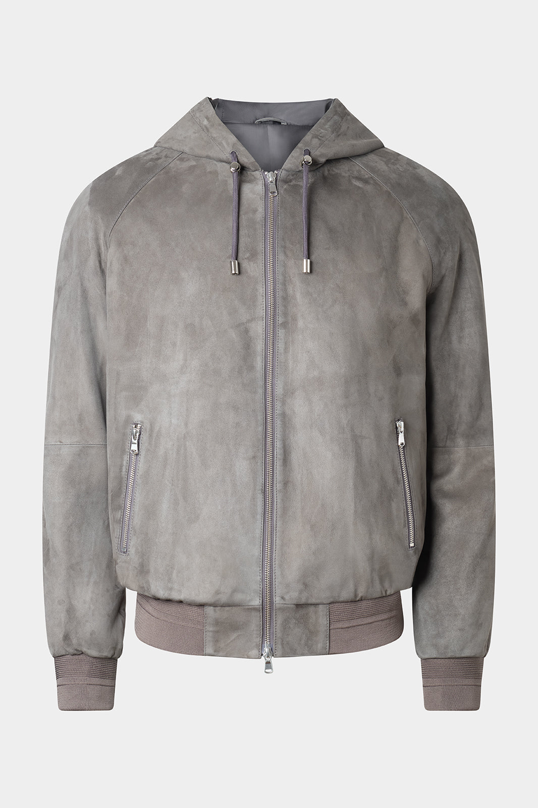Hooded zipped leather jacket - Anthracite