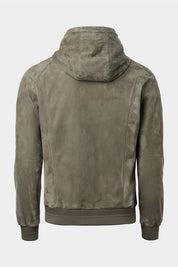 Hooded zipped leather jacket - Taupe