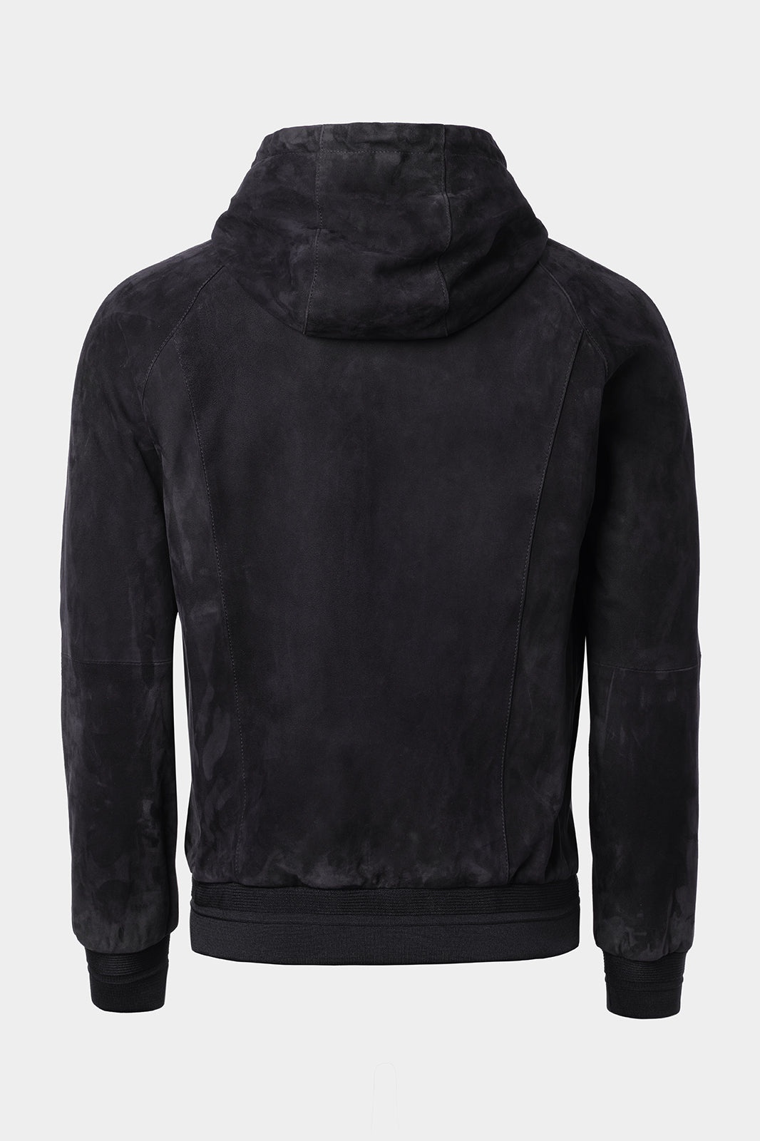 Hooded zipped leather jacket - Black