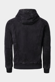 Hooded zipped leather jacket - Black