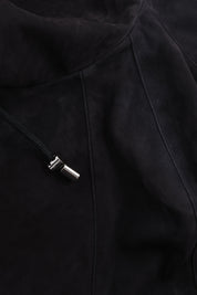 Hooded zipped leather jacket - Black