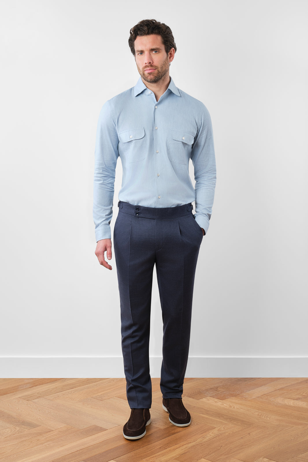 French collar shirt with flap pocket - Sky blue