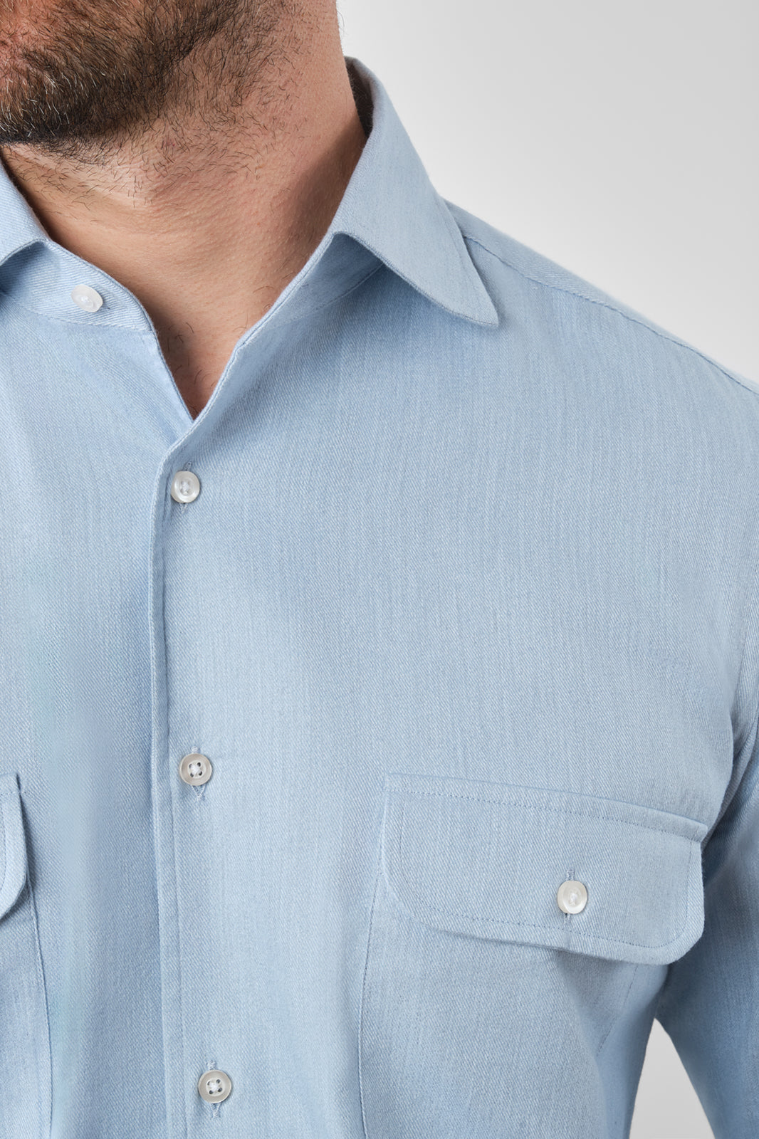 French collar shirt with flap pocket - Sky blue