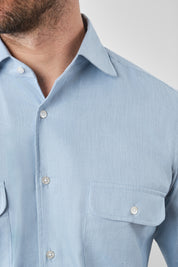 French collar shirt with flap pocket - Sky blue
