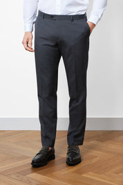Double-breasted suit with patch pocket - Grey with fine stripe