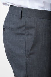 Double-breasted suit with patch pocket - Grey with fine stripe