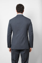 Double-breasted suit with patch pocket - Grey with fine stripe