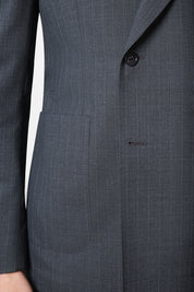 Double-breasted suit with patch pocket - Grey with fine stripe