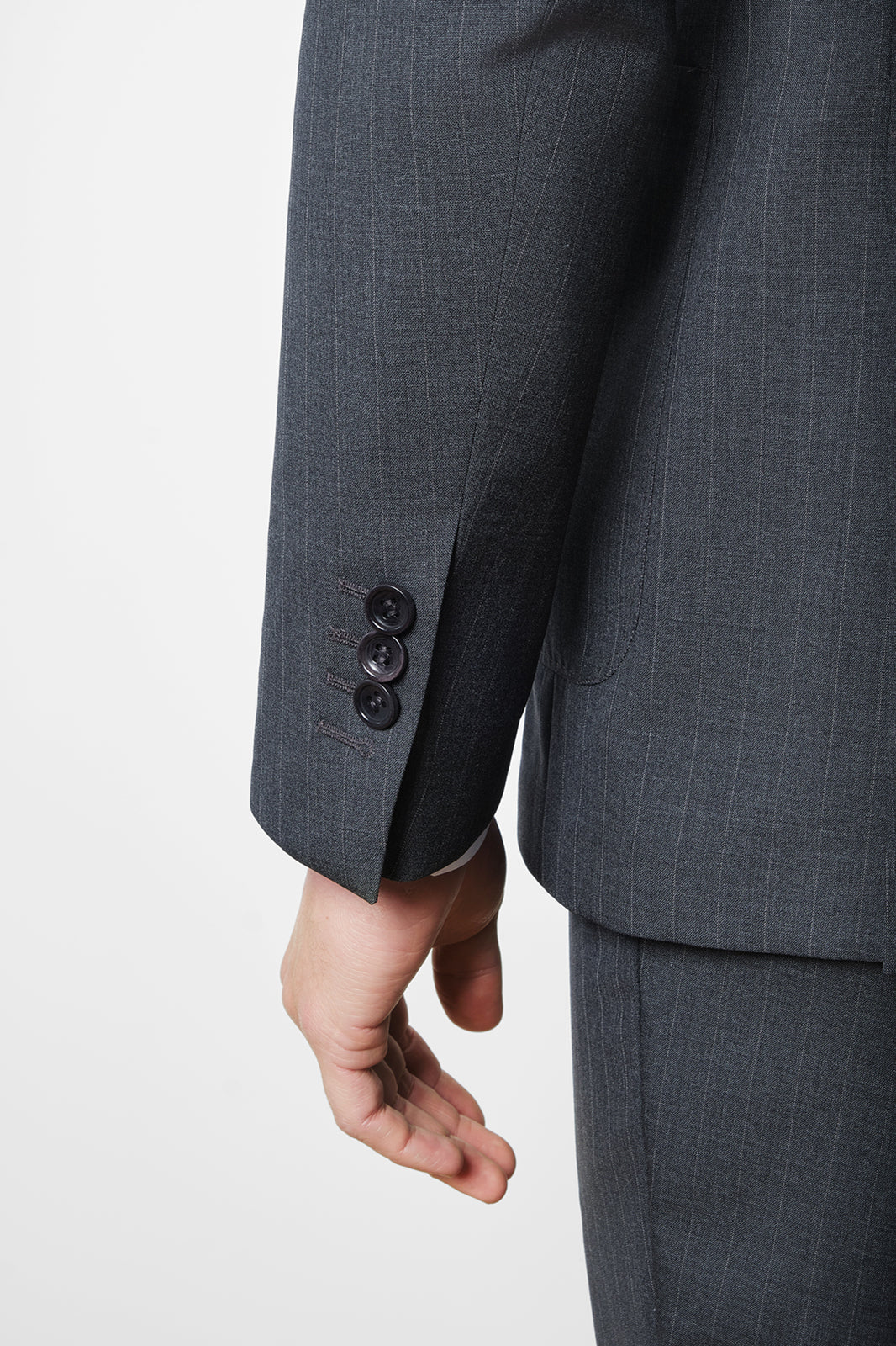 Double-breasted suit with patch pocket - Grey with fine stripe