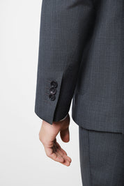 Double-breasted suit with patch pocket - Grey with fine stripe