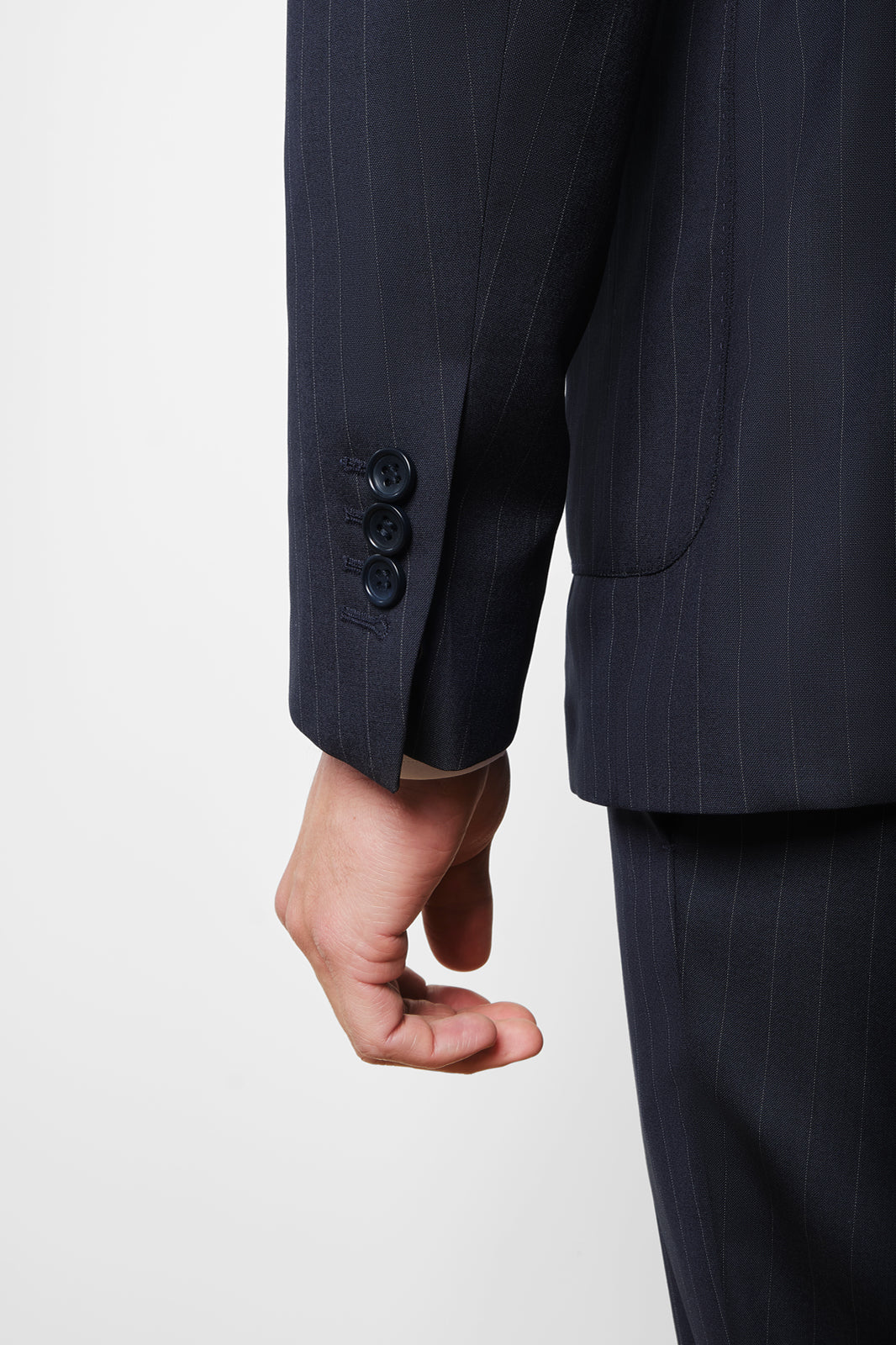 Double-breasted suit with patch pocket - Blue with fine stripe