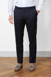 Double-breasted suit with patch pocket - Blue with fine stripe