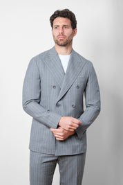 Double-breasted suit with patch pocket - Light gray striped