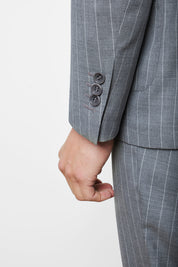 Double-breasted suit with patch pocket - Light gray striped