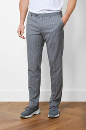Double-breasted suit with patch pocket - Light gray striped