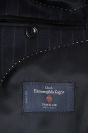 Chalk Stripe Wool Suit - Navy