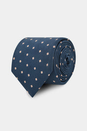 100% silk tie - Navy background with beige check print