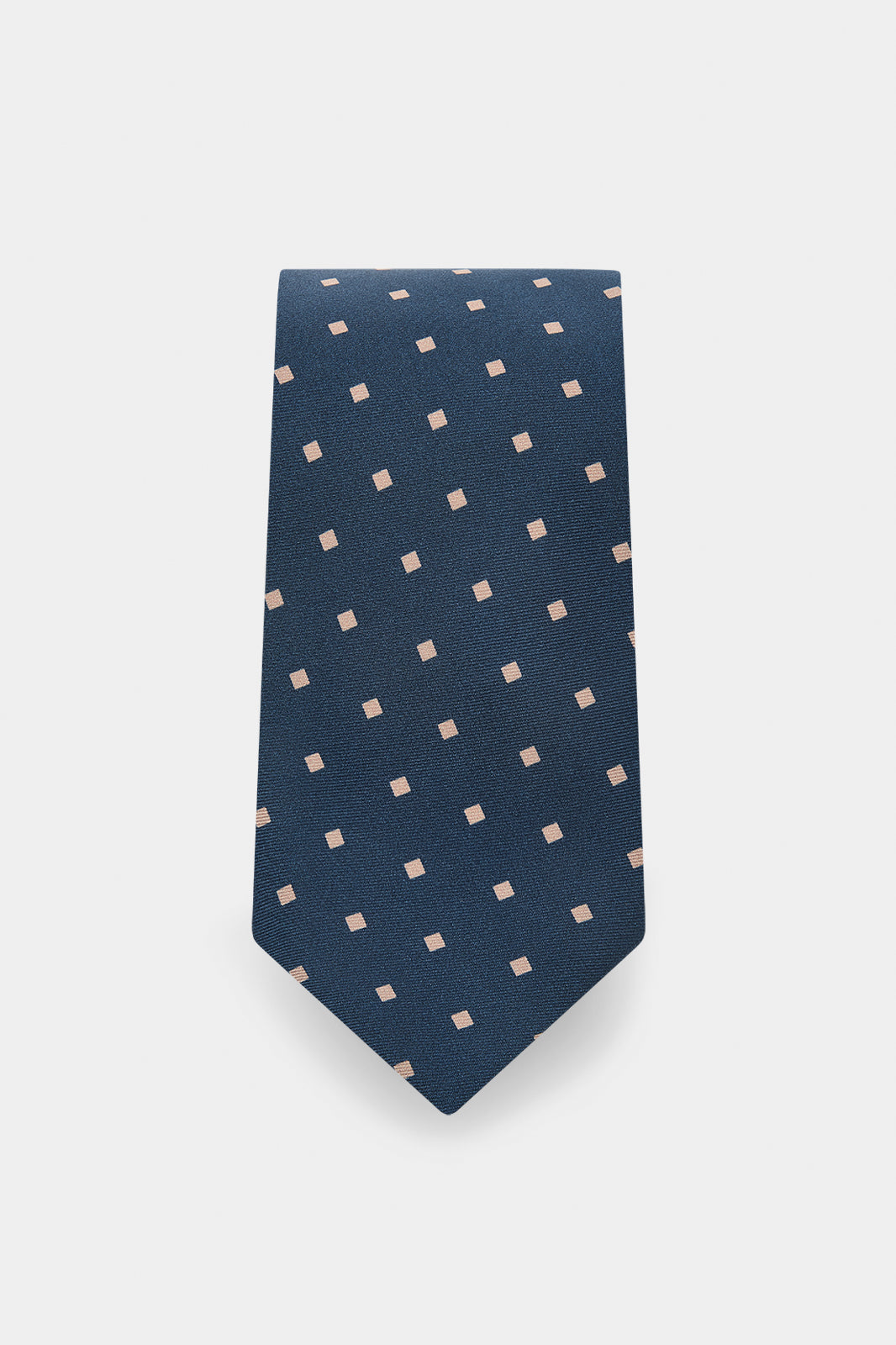 100% silk tie - Navy background with beige check print