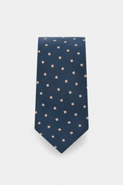 100% silk tie - Navy background with beige check print