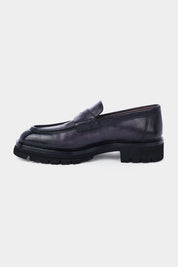 Leather loafers with thick, notched sole - Grey
