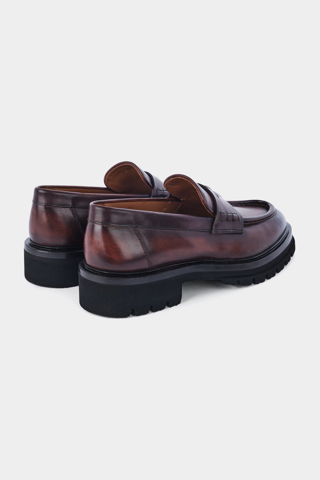 Leather loafers with thick, notched sole - Brown