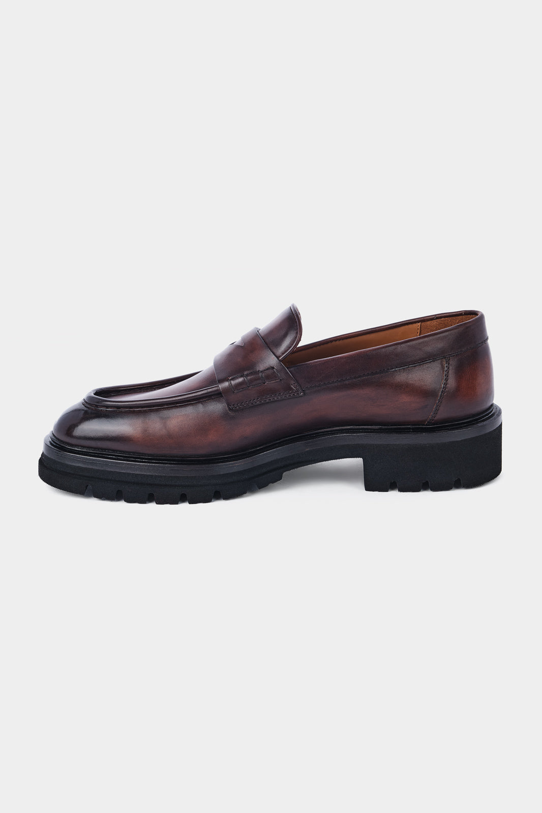 Leather loafers with thick, notched sole - Brown