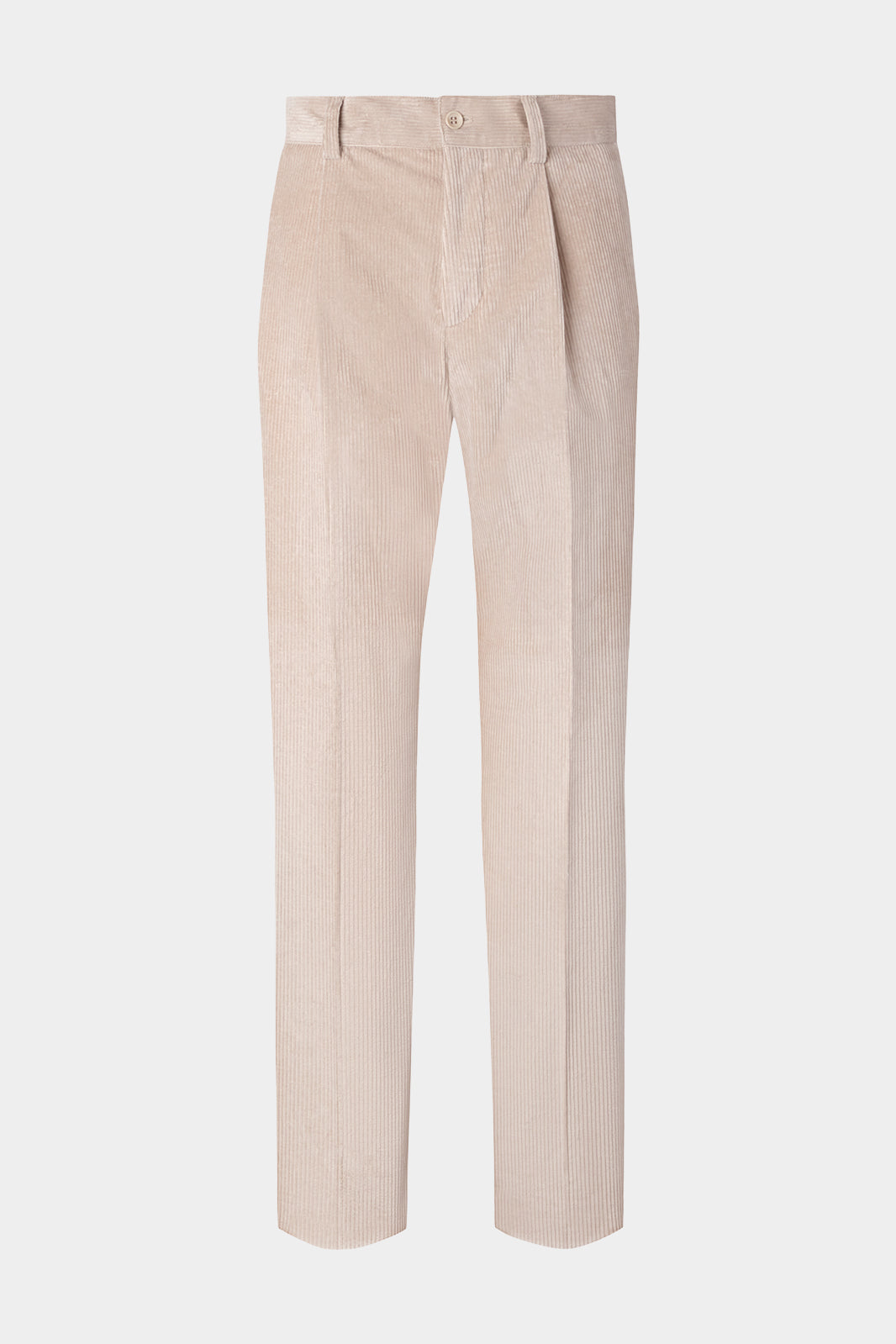 Vue sur fond blanc d'un pantalon velours côtelé large en beige clair
Tissu de chez Pontoglio