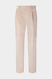 Vue sur fond blanc d'un pantalon velours côtelé large en beige clair
Tissu de chez Pontoglio