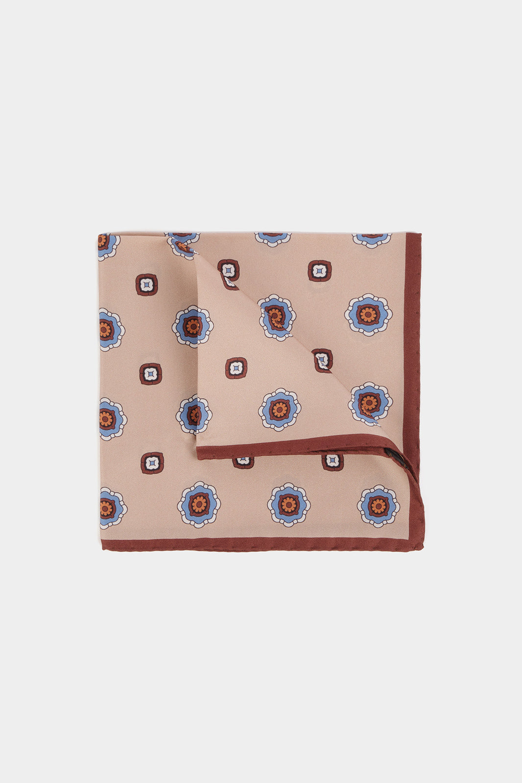 Beige background pouch with brown flower pattern