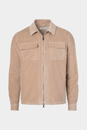 Vue sur fond blanc d'une sur chemise velours côtelé en camel 