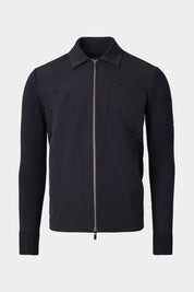 Vue sur fond blanc d'un blouson zippé bi matière en marine