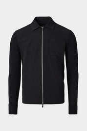 Vue sur fond blanc d'un blouson zippé bi matière en noir