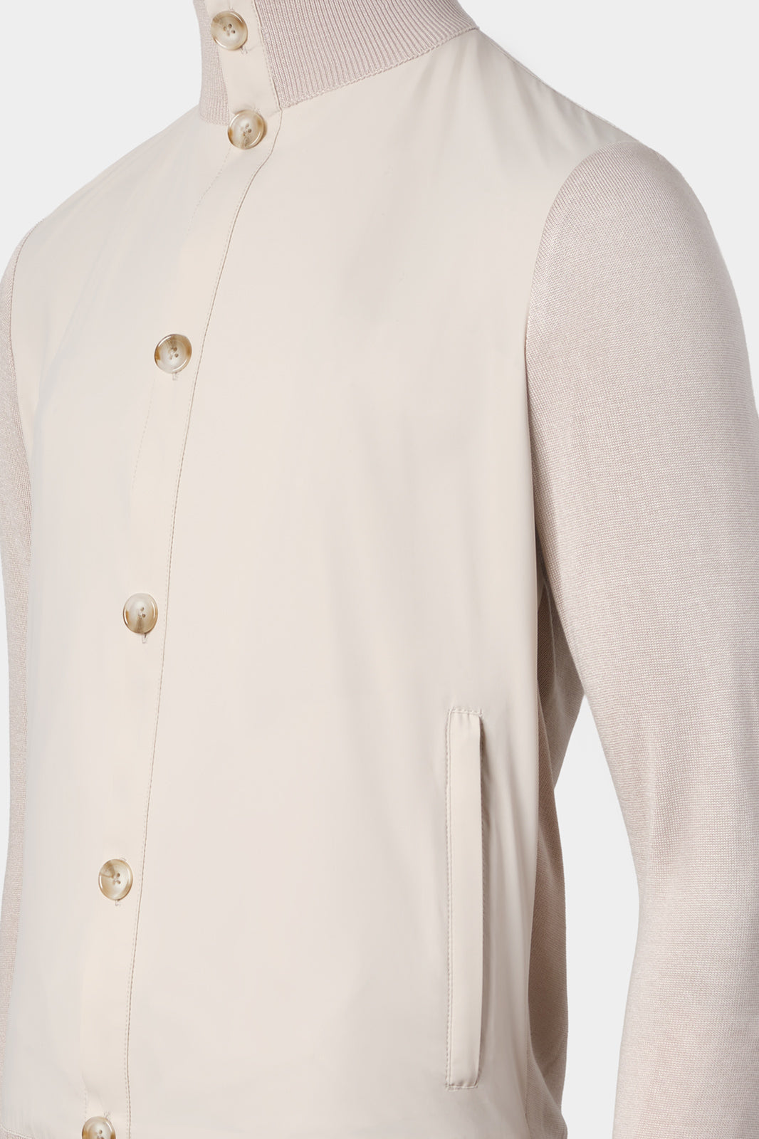 Two-material high-neck jacket - Beige