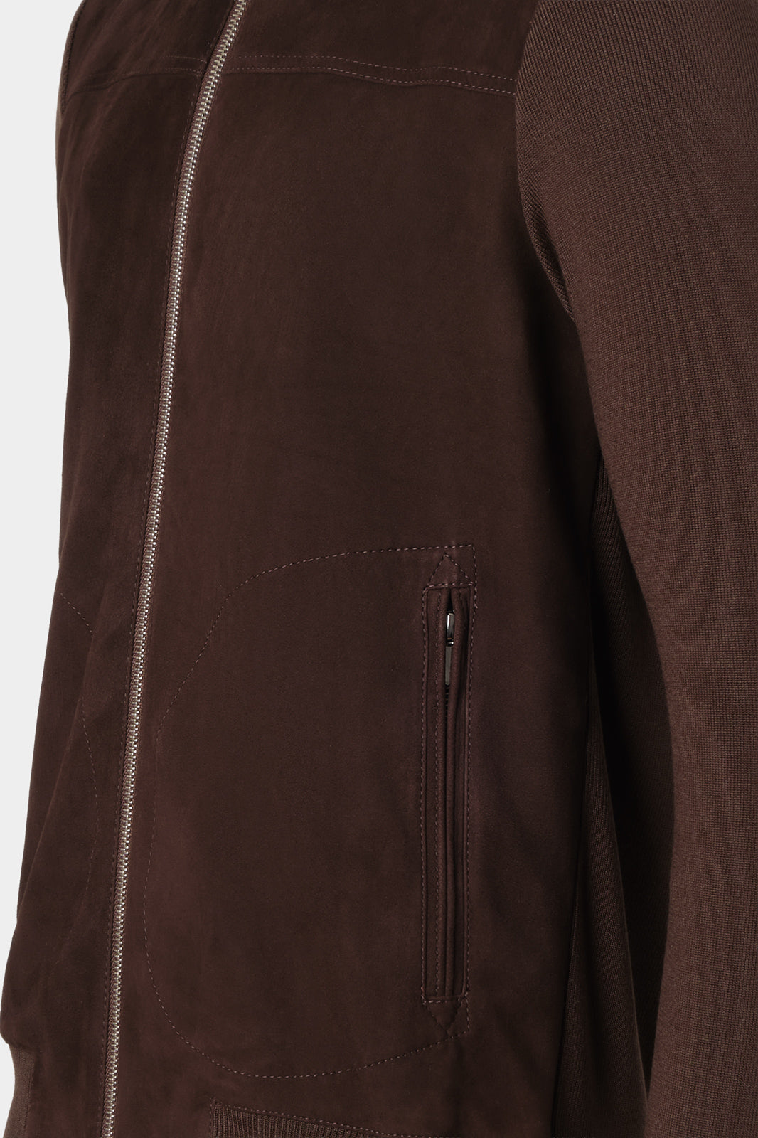 Blouson zippé bi matière -  Marron