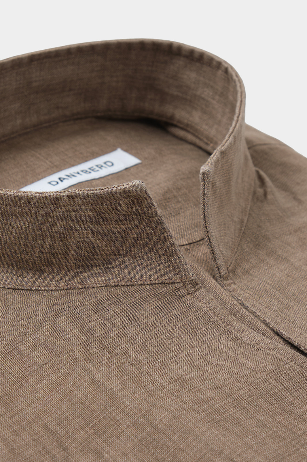 Linen grandad collar shirt - Brown