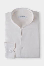 Chemise col indien en lin et soie couleur blanche