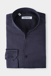 Chemise cintré en col indien en lin et soie couleur marine 